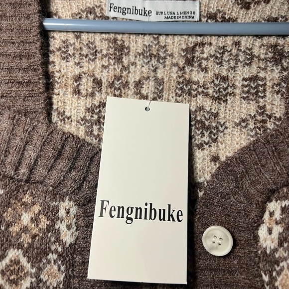 Cropped taupe brown Fair isle button up sweetheart neckline cardigan-size M-NWT - Picture 9 of 13